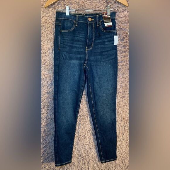 🔴NWT No Boundaries S:7 Destructed Curvy Skinny Jean Dark BLUE Denim - Picture 2 of 5